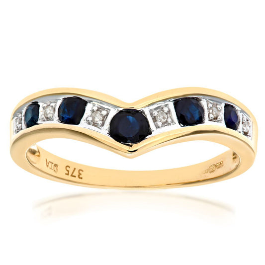 9ct Gold  2pts Diamond 0.46ct Sapphire Channel Wishbone Ring 2mm - PR0AXL3026YSA