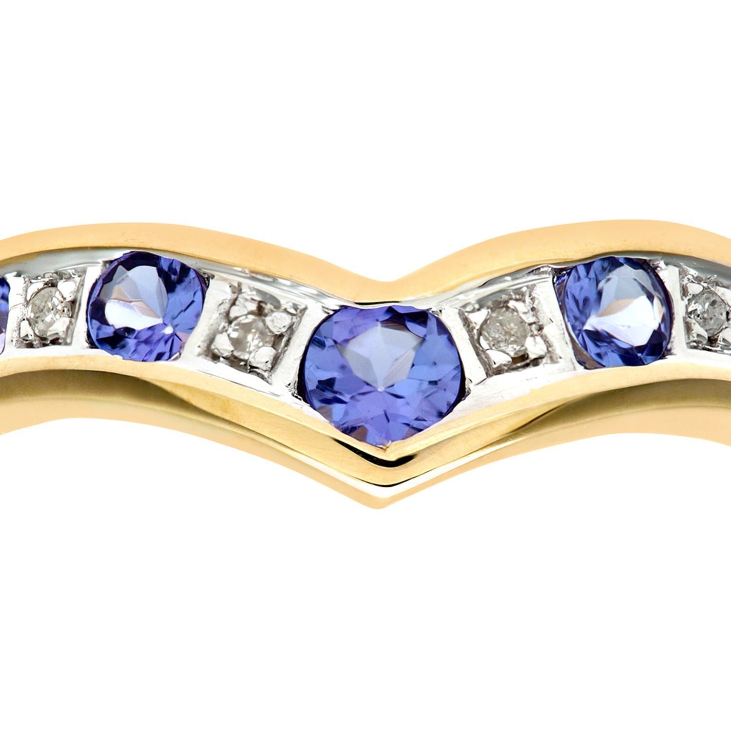 9ct Gold  2pts Diamond 0.38ct Tanzanite Channel Wishbone Ring 2mm - PR0AXL3026YTanz