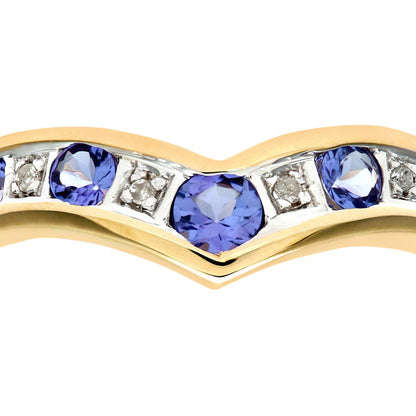 9ct Gold  2pts Diamond 0.38ct Tanzanite Channel Wishbone Ring 2mm - PR0AXL3026YTanz