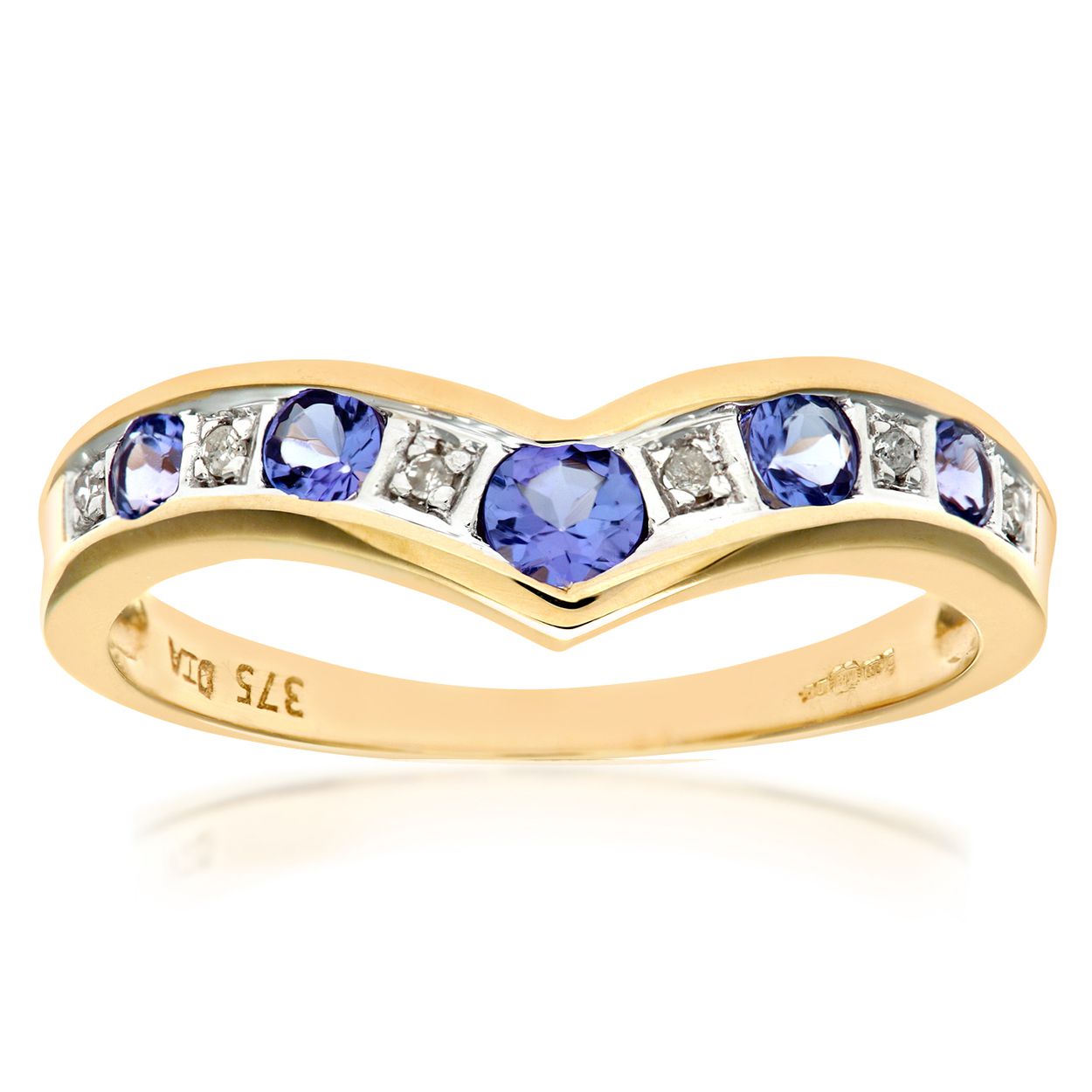 9ct Gold  2pts Diamond 0.38ct Tanzanite Channel Wishbone Ring 2mm - PR0AXL3026YTanz