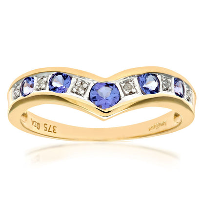 9ct Gold  2pts Diamond 0.38ct Tanzanite Channel Wishbone Ring 2mm - PR0AXL3026YTanz