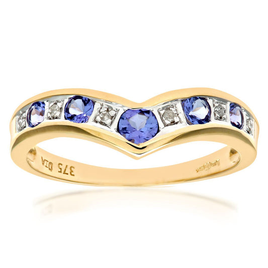 9ct Gold  2pts Diamond 0.38ct Tanzanite Channel Wishbone Ring 2mm - PR0AXL3026YTanz