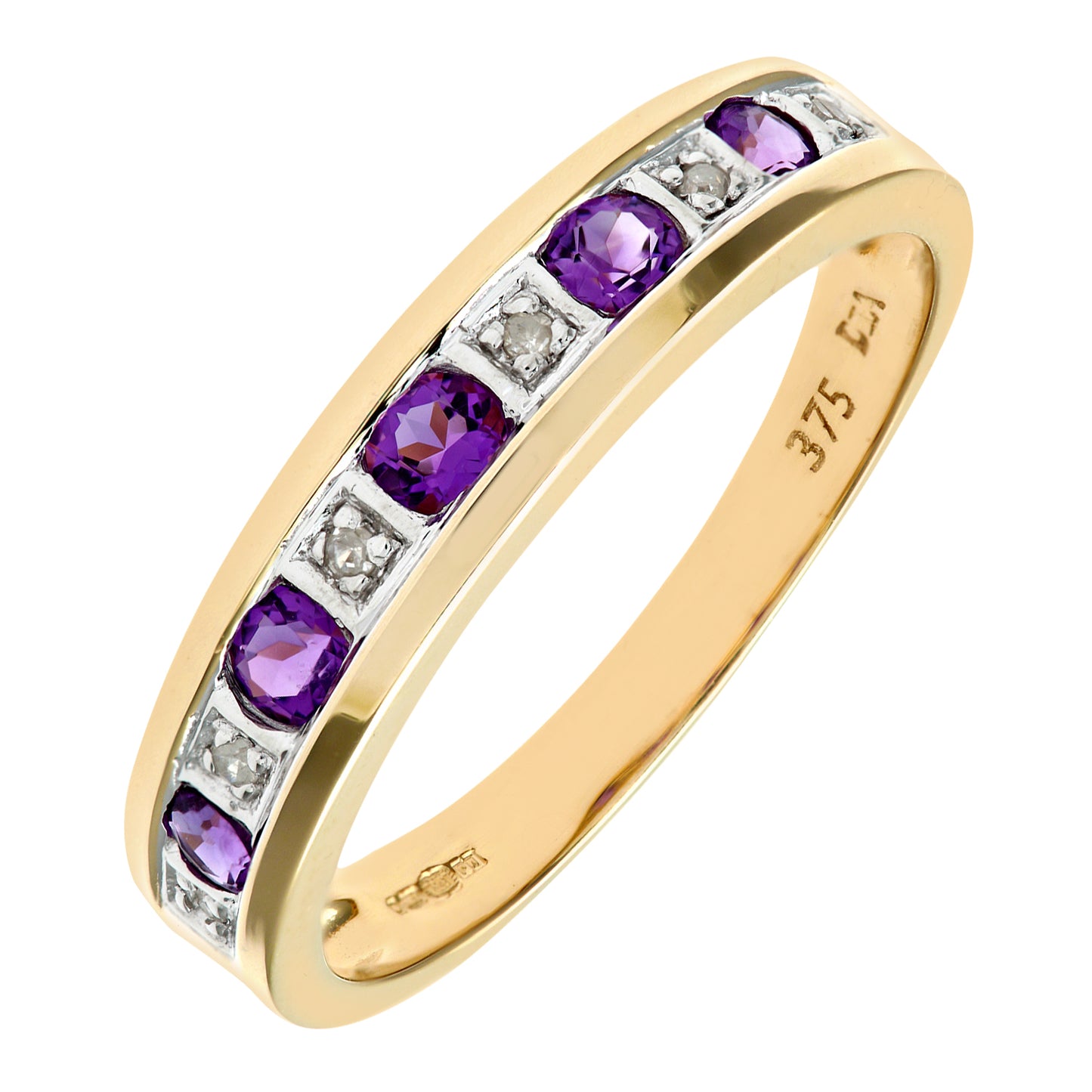 9ct Gold  2pts Diamond 0.38ct Amethyst Channel Eternity Ring 2mm - PR0AXL3027YAM