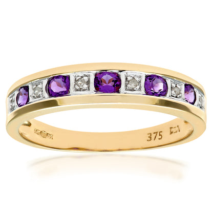 9ct Gold  2pts Diamond 0.38ct Amethyst Channel Eternity Ring 2mm - PR0AXL3027YAM