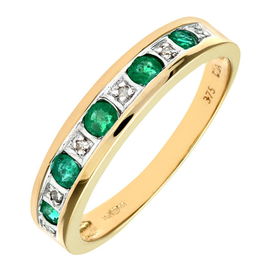 9ct Gold  2pts Diamond 0.29ct Emerald Channel Eternity Ring 2mm - PR0AXL3027YEM