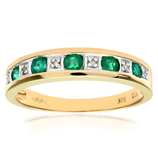 9ct Gold  2pts Diamond 0.29ct Emerald Channel Eternity Ring 2mm - PR0AXL3027YEM