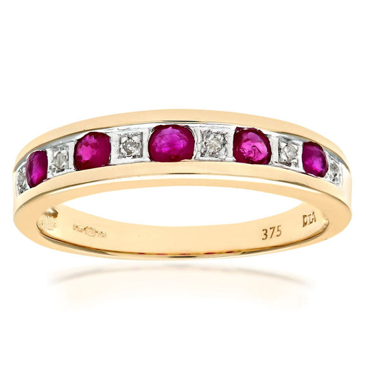 9ct Gold  2pts Diamond 0.38ct Ruby Channel Eternity Ring 2mm - PR0AXL3027YRU