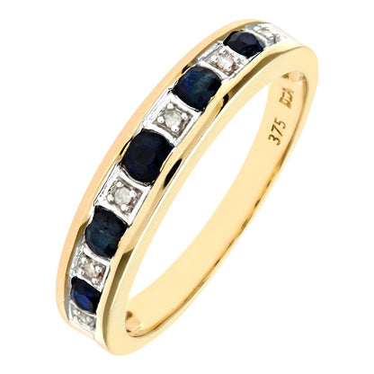 9ct Gold  2pts Diamond 0.38ct Sapphire Channel Eternity Ring 2mm - PR0AXL3027YSA