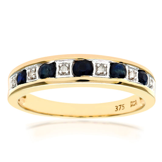 9ct Gold  2pts Diamond 0.38ct Sapphire Channel Eternity Ring 2mm - PR0AXL3027YSA