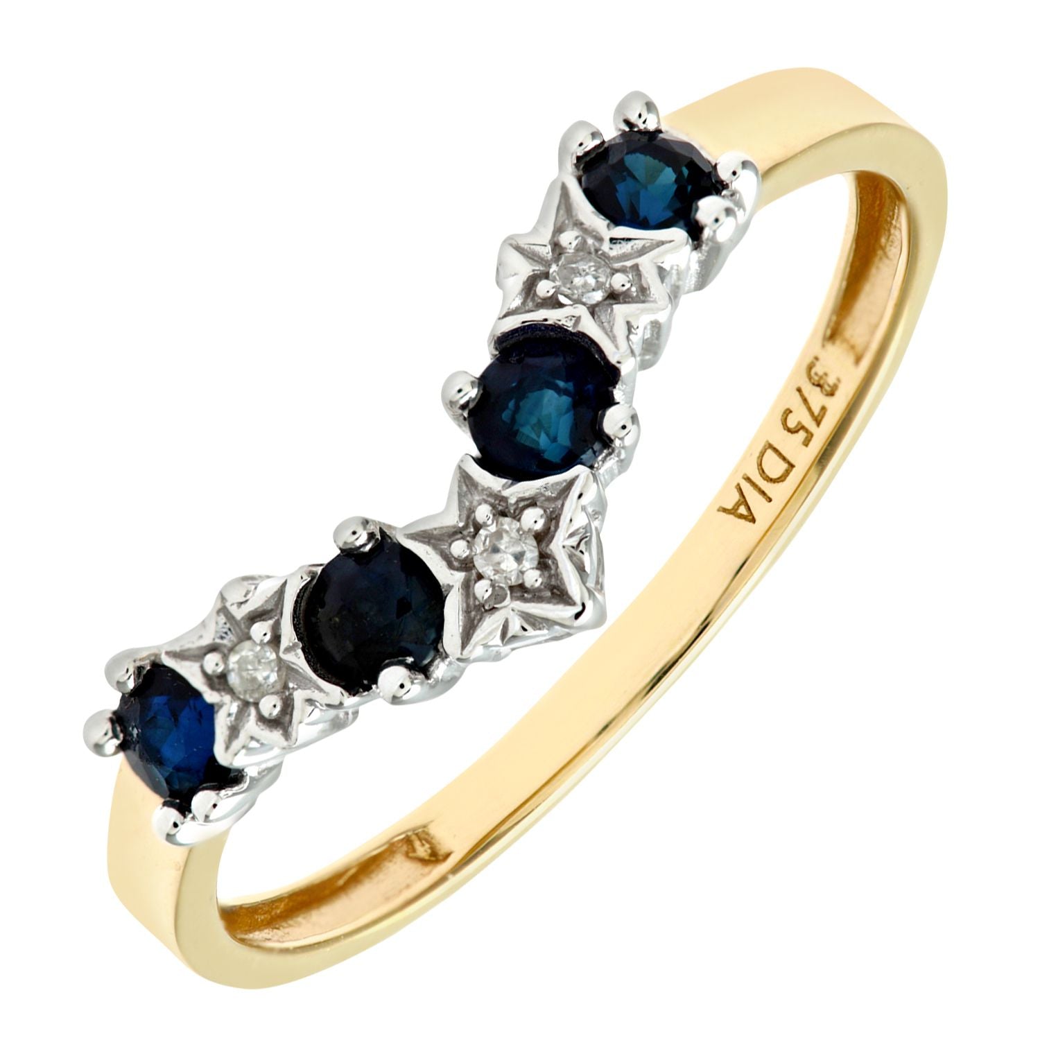 9ct Gold  2pts Diamond 0.4ct Sapphire Star Set Wishbone Ring 1.5mm - PR0AXL3165YSA