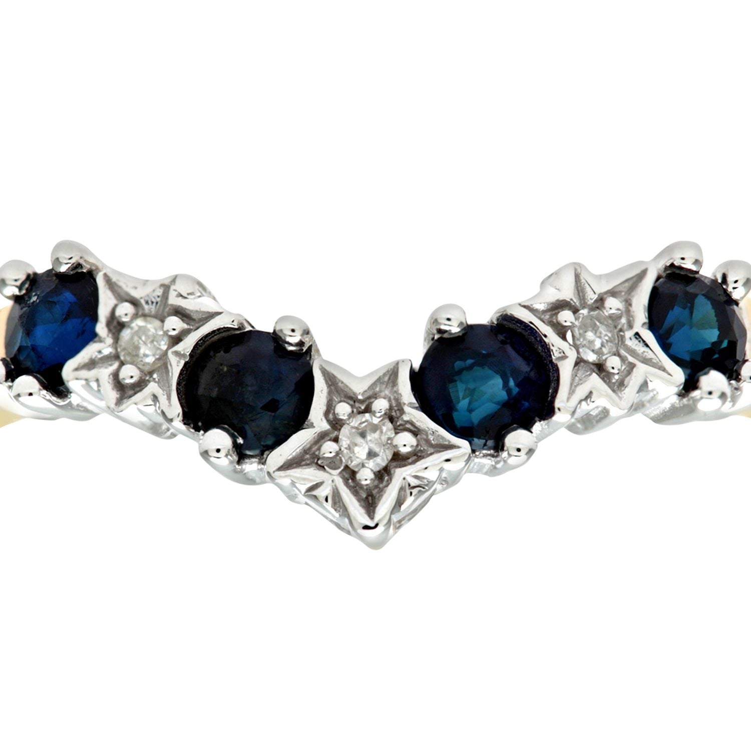 9ct Gold  2pts Diamond 0.4ct Sapphire Star Set Wishbone Ring 1.5mm - PR0AXL3165YSA