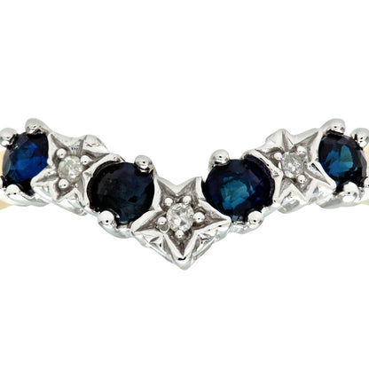 9ct Gold  2pts Diamond 0.4ct Sapphire Star Set Wishbone Ring 1.5mm - PR0AXL3165YSA