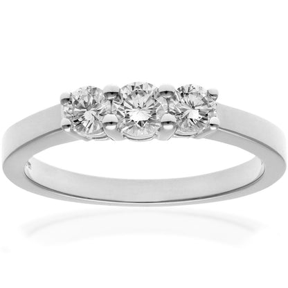 18ct White Gold  1/2ct Diamond Shared Claws Graduated Trilogy Ring - PR0AXL3525W18HSI