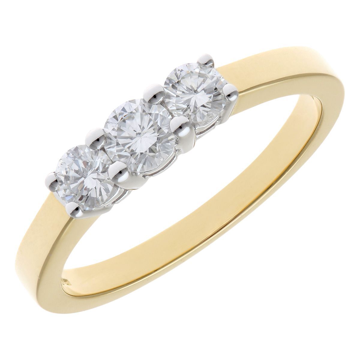 18ct Gold  Round 1/2ct Diamond Shared Claws Graduated Trilogy Ring - PR0AXL3525Y18JPK