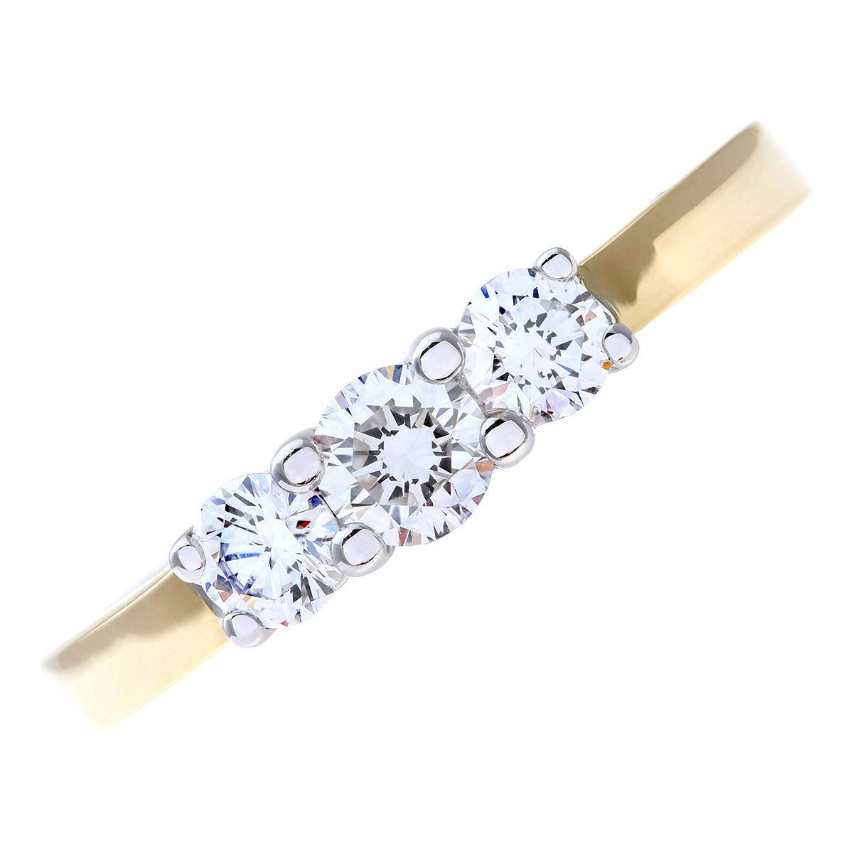 18ct Gold  Round 1/2ct Diamond Shared Claws Graduated Trilogy Ring - PR0AXL3525Y18JPK