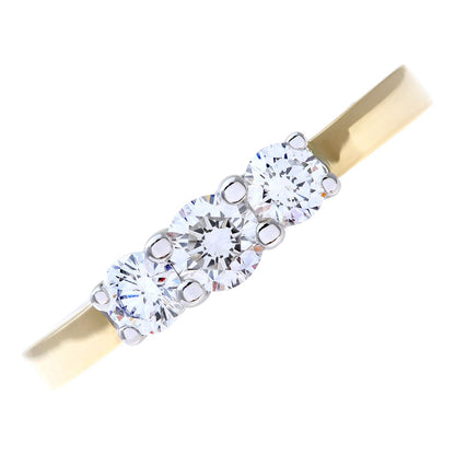 18ct Gold  Round 1/2ct Diamond Shared Claws Graduated Trilogy Ring - PR0AXL3525Y18JPK