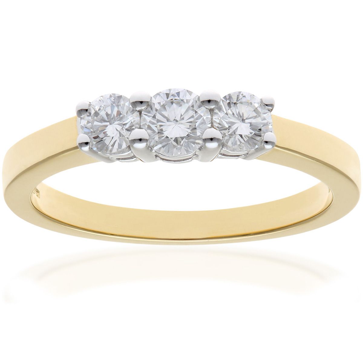 18ct Gold  Round 1/2ct Diamond Shared Claws Graduated Trilogy Ring - PR0AXL3525Y18JPK