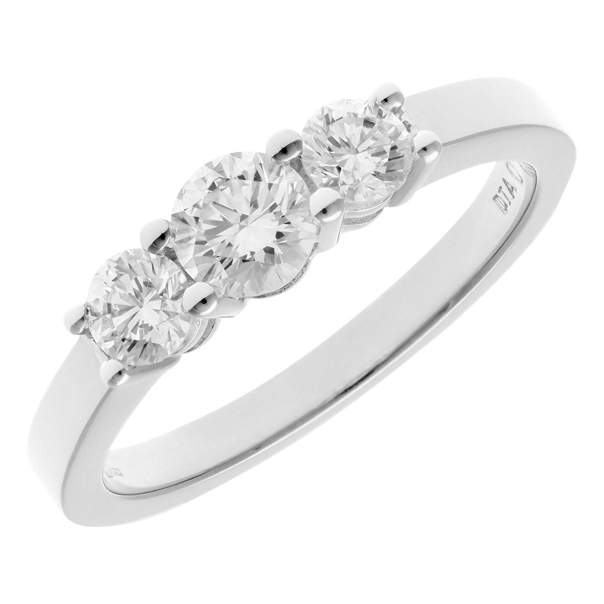 Platinum  Round 3/4ct Diamond Shared Claws Graduated Trilogy Ring - PR0AXL3526PTJPK