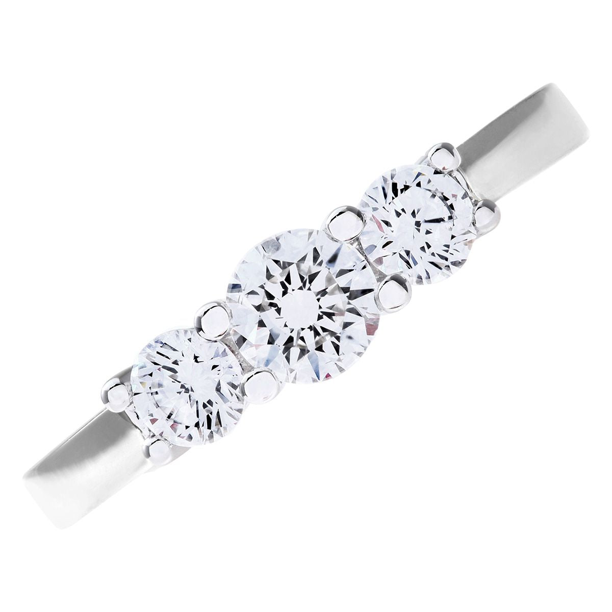 Platinum  Round 3/4ct Diamond Shared Claws Graduated Trilogy Ring - PR0AXL3526PTJPK