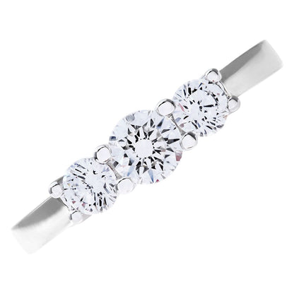 Platinum  Round 3/4ct Diamond Shared Claws Graduated Trilogy Ring - PR0AXL3526PTJPK
