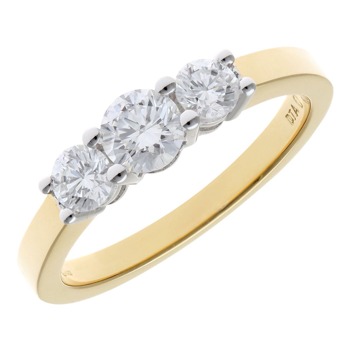 18ct Gold  Round 3/4ct Diamond Shared Claws Graduated Trilogy Ring - PR0AXL3526Y18HSI