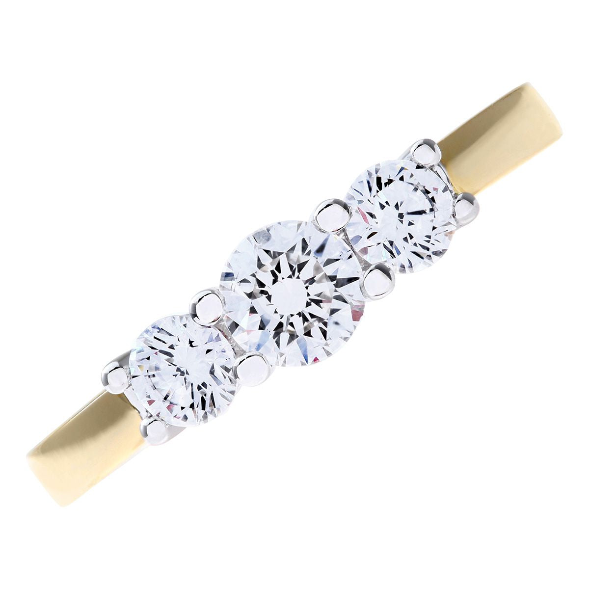 18ct Gold  Round 3/4ct Diamond Shared Claws Graduated Trilogy Ring - PR0AXL3526Y18JPK