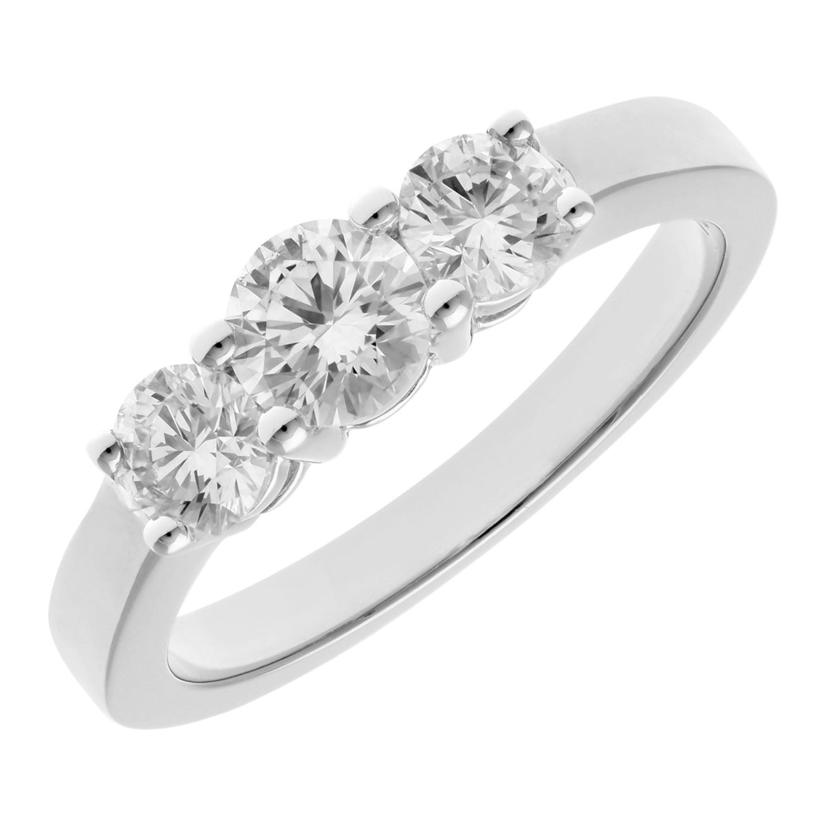 18ct White Gold  1ct Diamond Shared Claws Graduated Trilogy Ring - PR0AXL3527W18JPK