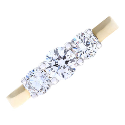 18ct Gold  Round 1ct Diamond Shared Claws Graduated Trilogy Ring - PR0AXL3527Y18HSI