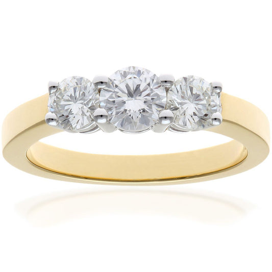 18ct Gold  Round 1ct Diamond Shared Claws Graduated Trilogy Ring - PR0AXL3527Y18HSI