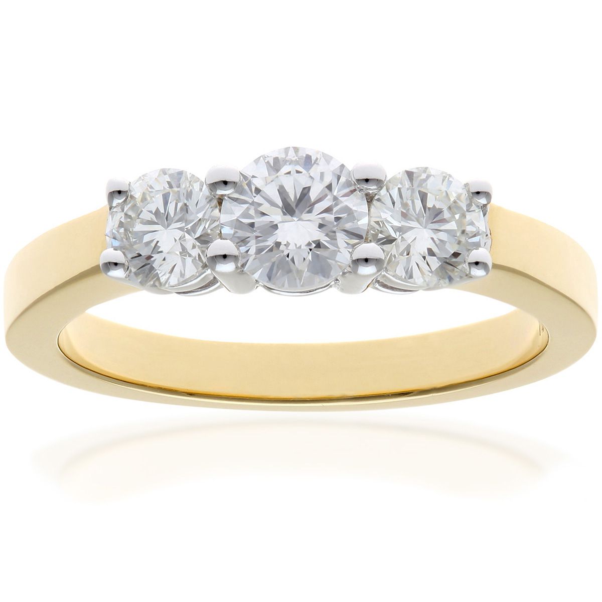 18ct Gold  Round 1ct Diamond Shared Claws Graduated Trilogy Ring - PR0AXL3527Y18HSI