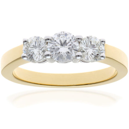 18ct Gold  Round 1ct Diamond Shared Claws Graduated Trilogy Ring - PR0AXL3527Y18HSI