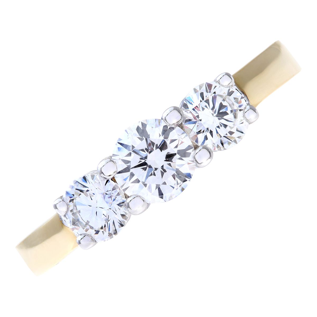 18ct Gold  Round 1ct Diamond Shared Claws Graduated Trilogy Ring - PR0AXL3527Y18JPK