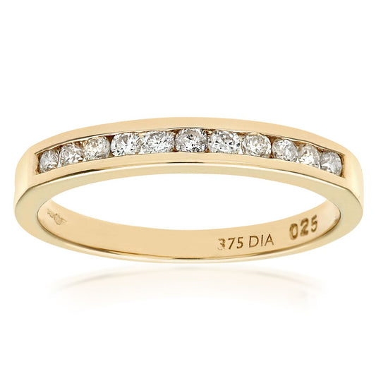 9ct Gold  1/4ct Diamond 11 Stone Channel Set Eternity Ring 2mm - PR0AXL3626Y