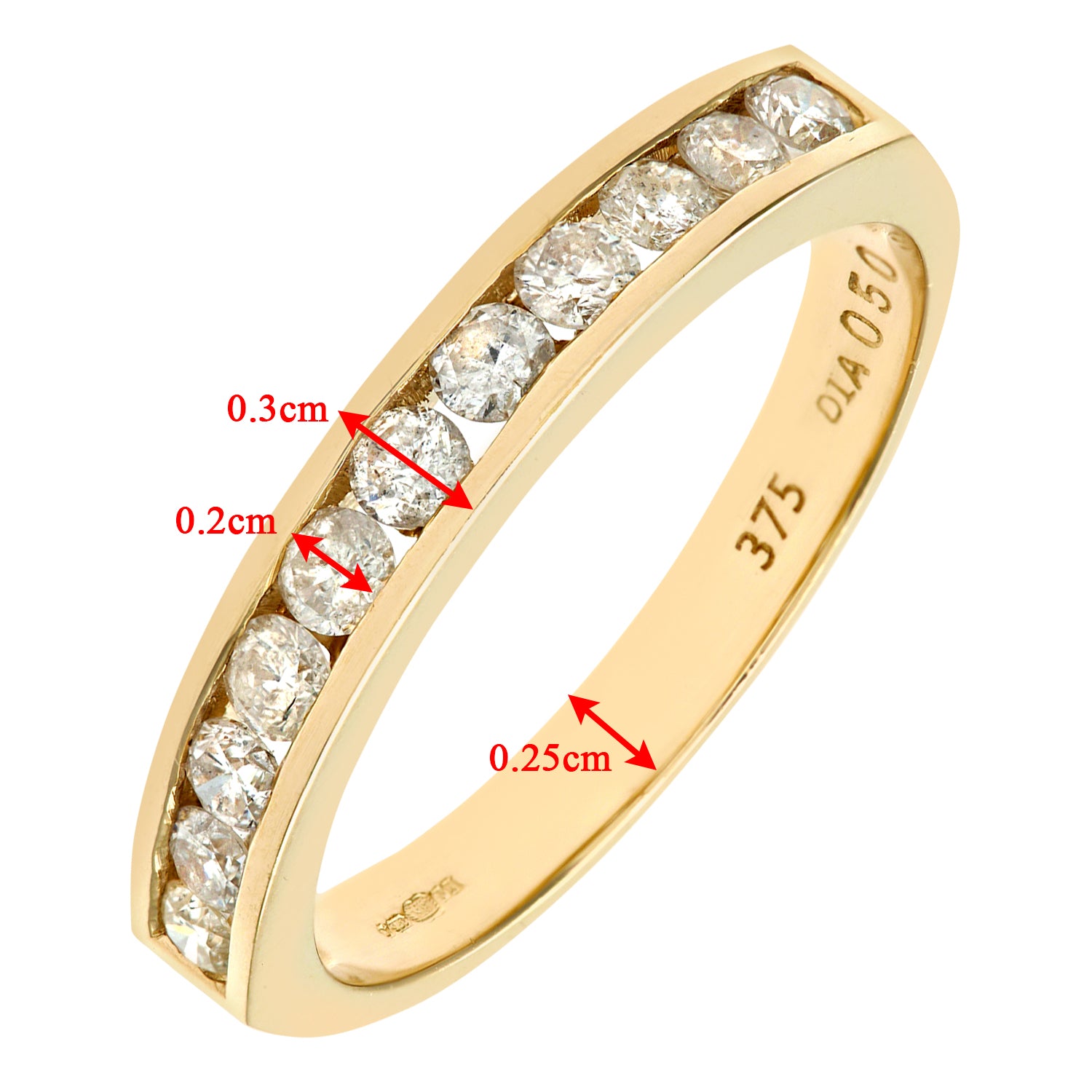 9ct Gold  1/2ct Diamond 11 Stone Channel Set Eternity Ring 2.5mm - PR0AXL3633Y