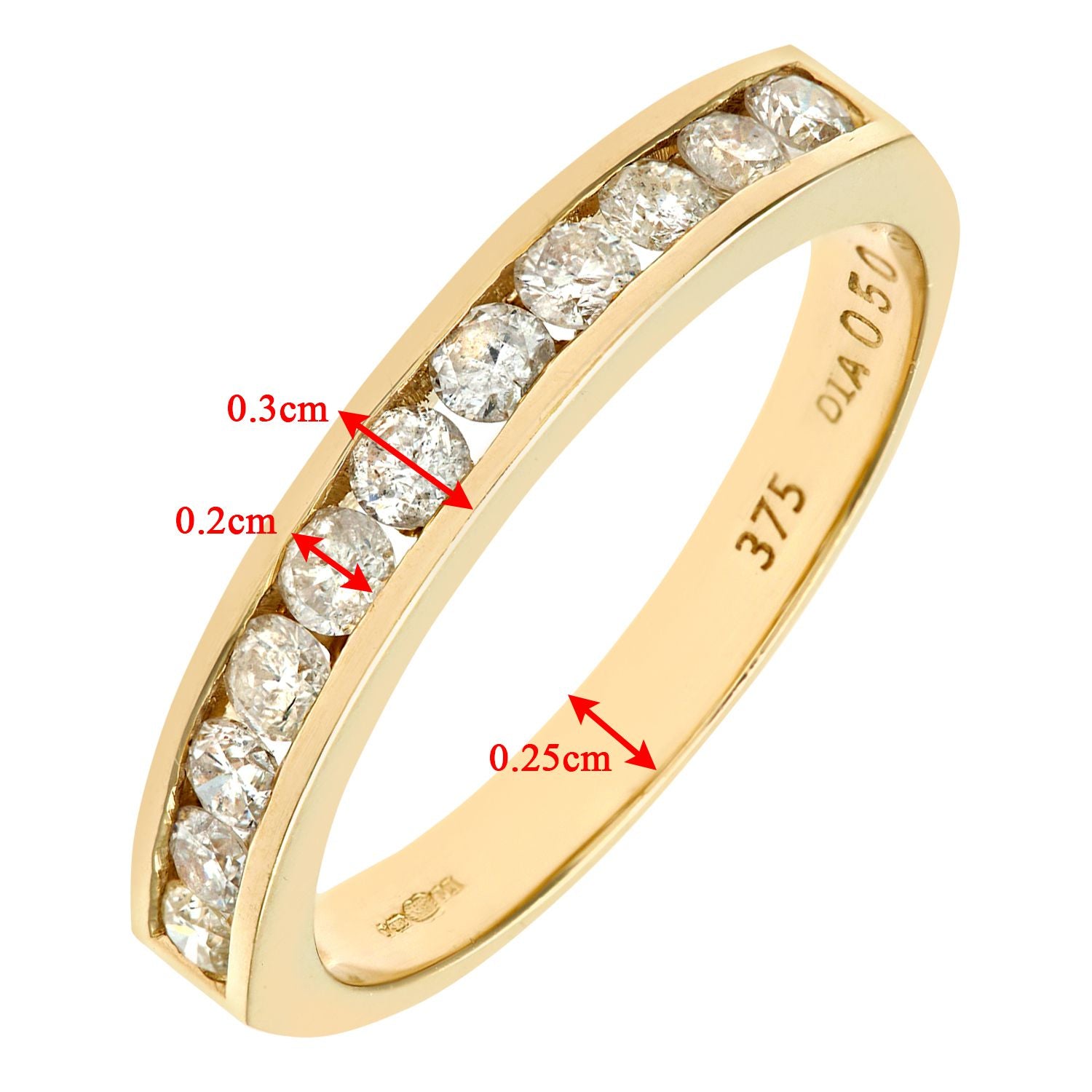 9ct Gold  1/2ct Diamond 11 Stone Channel Set Eternity Ring 2.5mm - PR0AXL3633Y