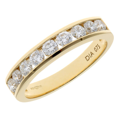 18ct Gold  3/4ct Diamond 9 Stone Channel Set Eternity Ring 3mm - PR0AXL3634Y18HSI