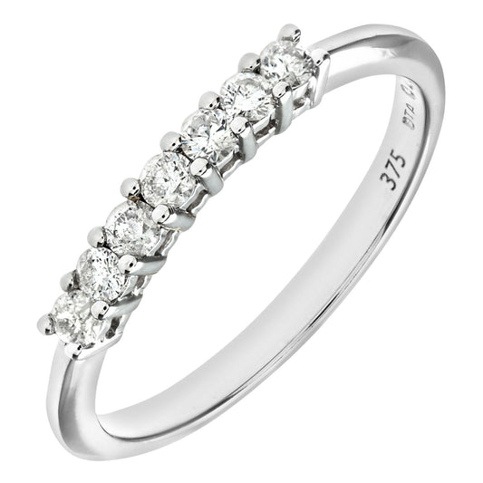 9ct White Gold  1/4ct Diamond 7 Stone Claw Set Eternity Ring 2mm - PR0AXL3643W