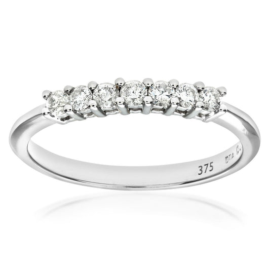 9ct White Gold 1/4ct Diamond 7 Stone Claw Set Eternity Ring 2mm - PR0AXL3643W