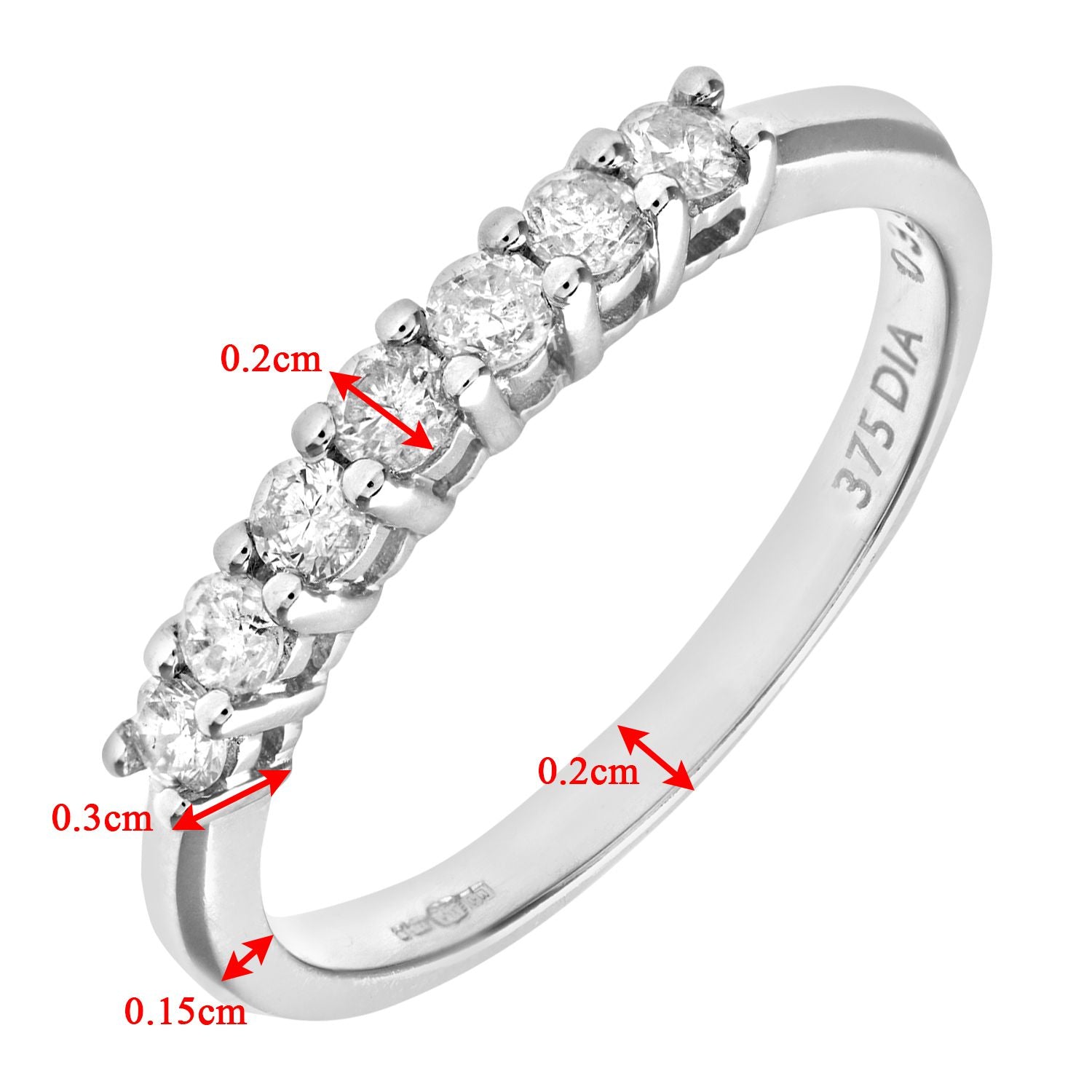 9ct White Gold  1/3ct Diamond 7 Stone Claw Set Eternity Ring 2mm - PR0AXL3644W