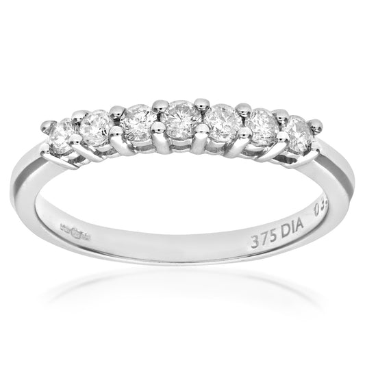 9ct White Gold  1/3ct Diamond 7 Stone Claw Set Eternity Ring 2mm - PR0AXL3644W