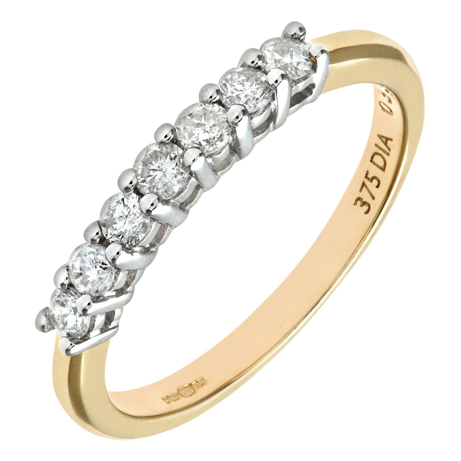 9ct Gold  1/3ct Diamond 7 Stone Claw Set Half Eternity Ring 2mm - PR0AXL3644Y