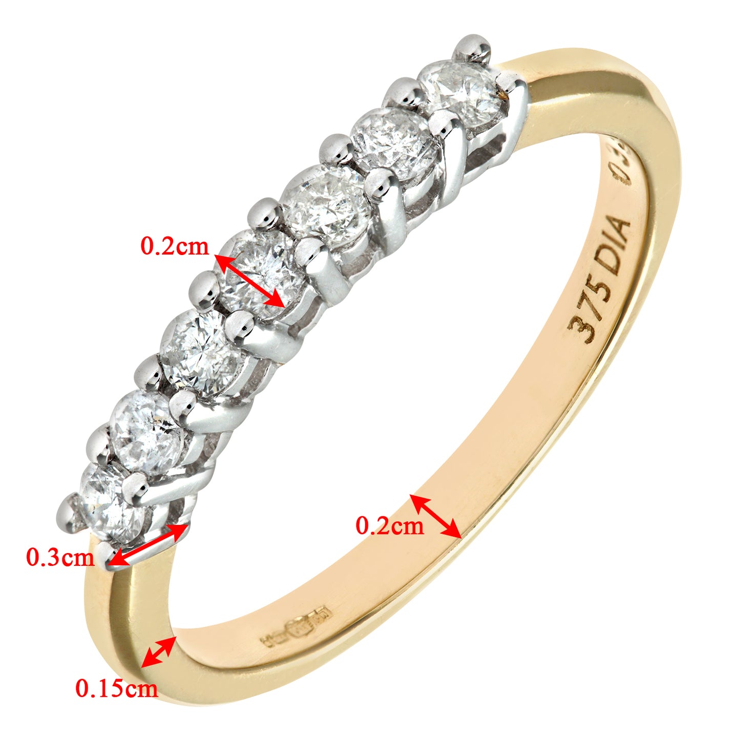 9ct Gold  1/3ct Diamond 7 Stone Claw Set Half Eternity Ring 2mm - PR0AXL3644Y