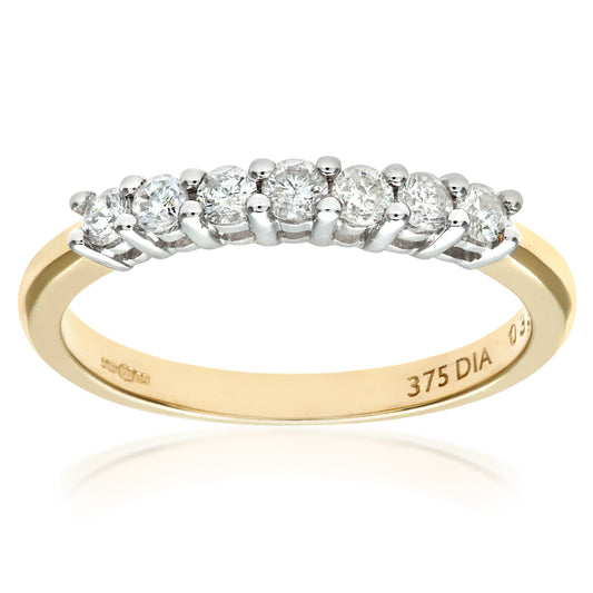 9ct Gold  1/3ct Diamond 7 Stone Claw Set Half Eternity Ring 2mm - PR0AXL3644Y