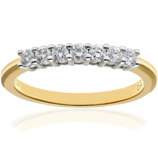 18ct Gold  1/3ct Diamond 7 Stone Claw Set Half Eternity Ring 2mm - PR0AXL3644Y18JPK
