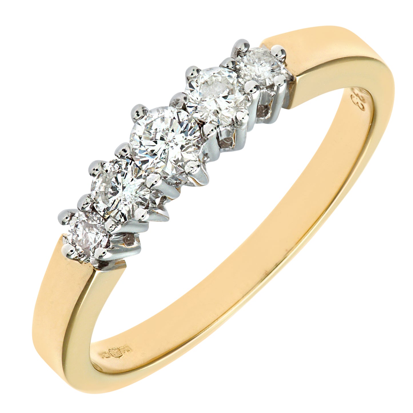 9ct Gold  1/3ct Diamond Graduated 5 Stone Half Eternity Ring 2mm - PR0AXL3648Y