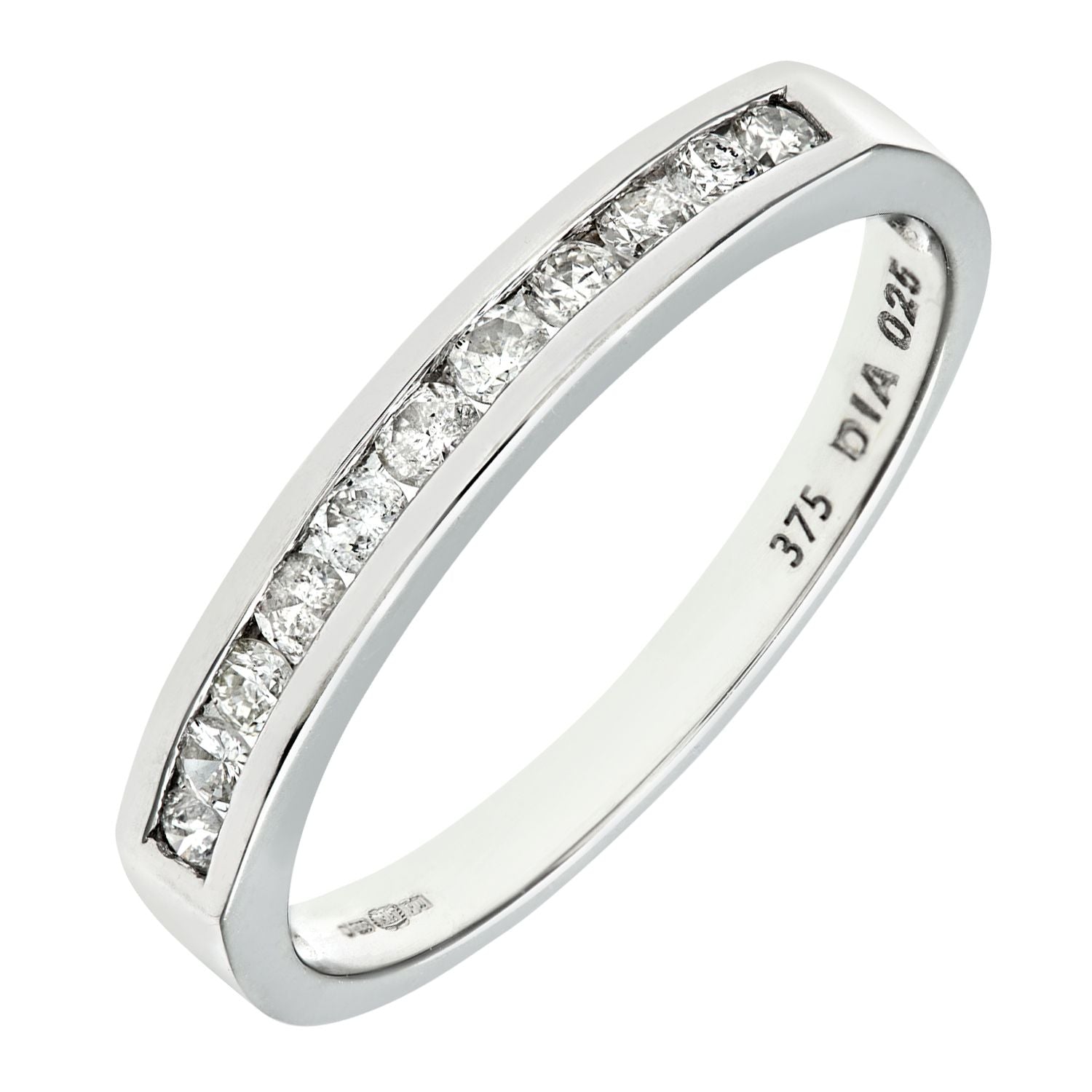 9ct White Gold  1/4ct Diamond 11 Stone Channel Eternity Ring 2mm - PR0AXL3698W