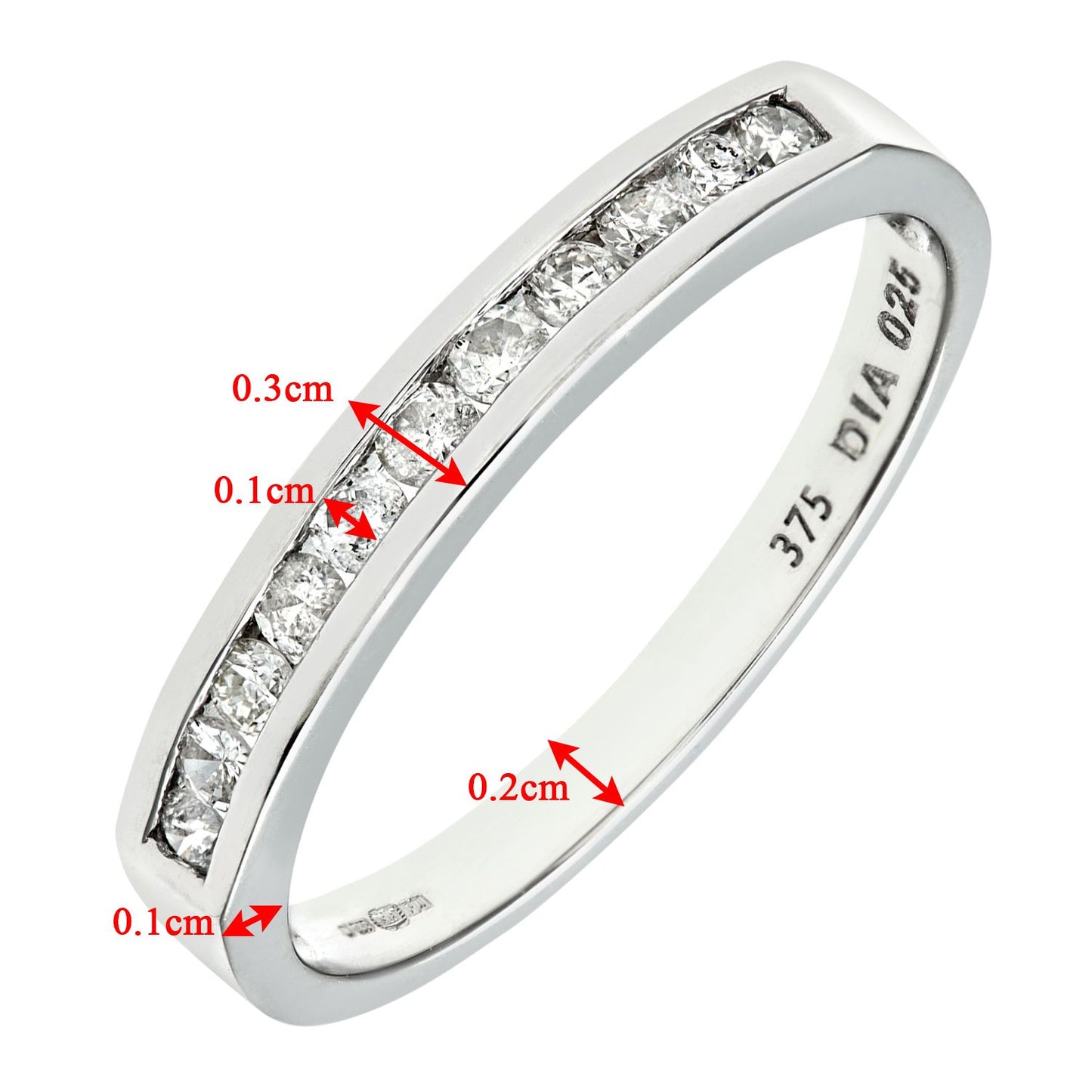 9ct White Gold  1/4ct Diamond 11 Stone Channel Eternity Ring 2mm - PR0AXL3698W