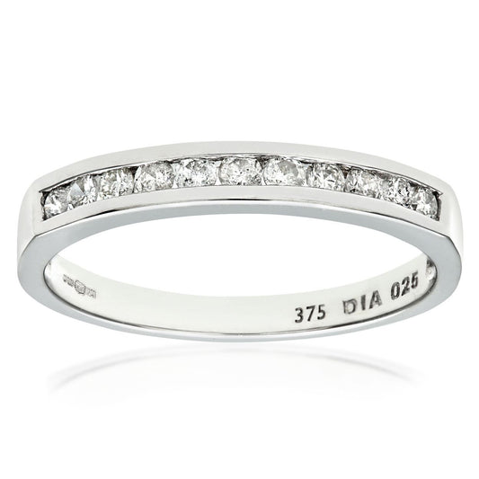 9ct White Gold 1/4ct Diamond 11 Stone Channel Eternity Ring 2mm - PR0AXL3698W