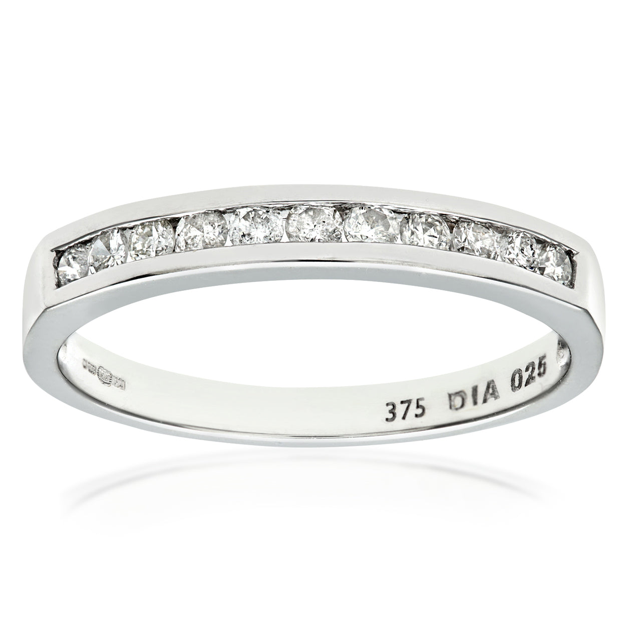 9ct White Gold  1/4ct Diamond 11 Stone Channel Eternity Ring 2mm - PR0AXL3698W