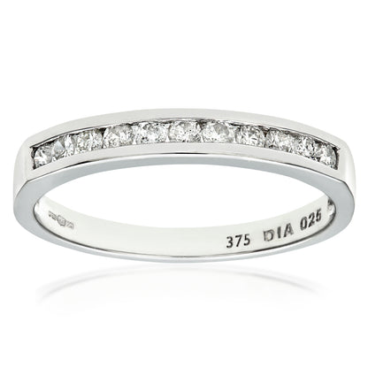 9ct White Gold  1/4ct Diamond 11 Stone Channel Eternity Ring 2mm - PR0AXL3698W